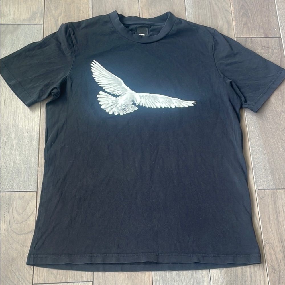 OAMC Black Graphic T-Shirt with White Bird Design
